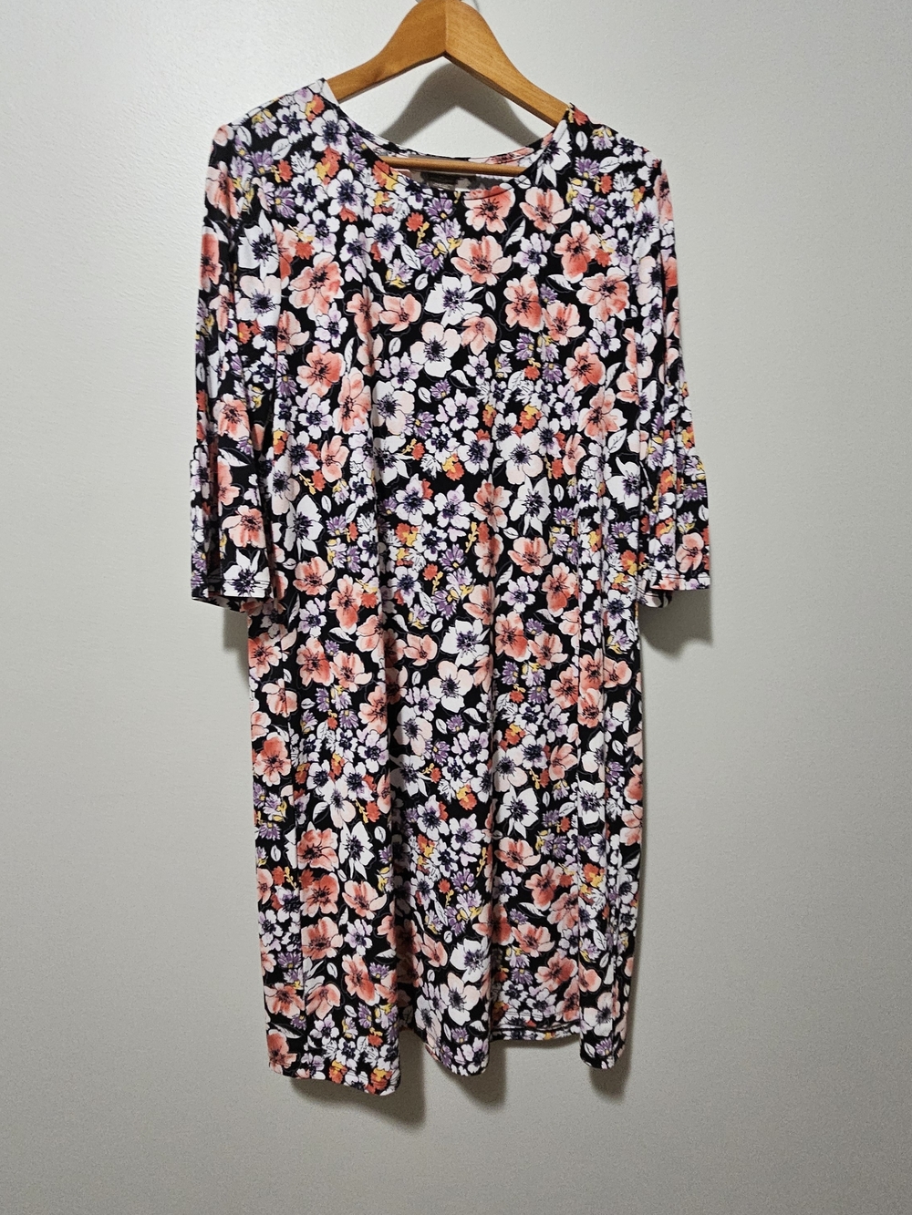 Black Floral Midi Dress with Pink & White Flowers